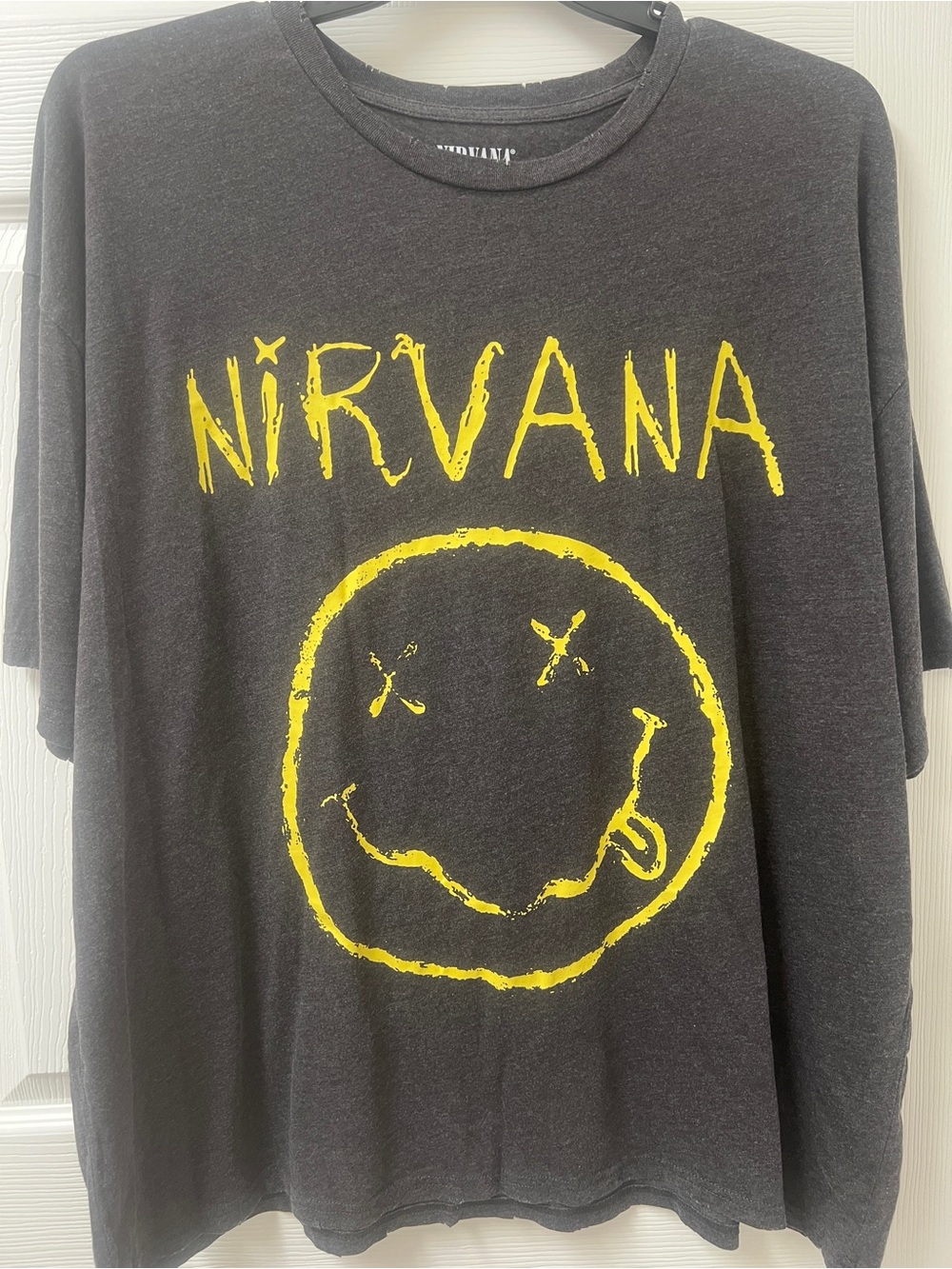 NIRVANA Black Tee with Yellow Smiley Graphic